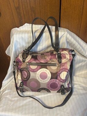 Coach Pink & Brown Signature Circle Satchel